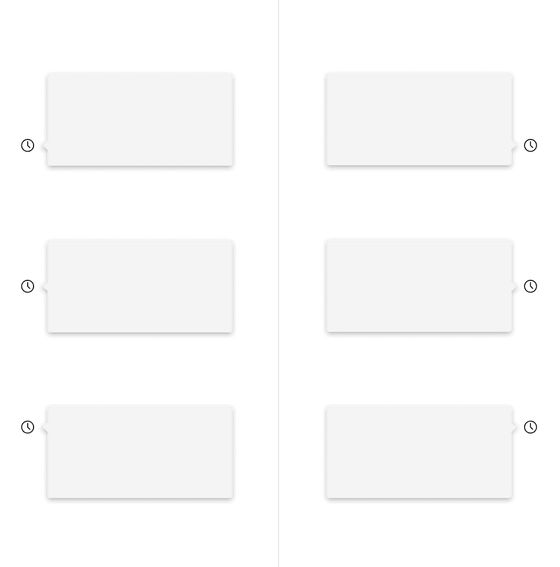 Caret tip popover left and right directions with top, center, and bottom alignments.